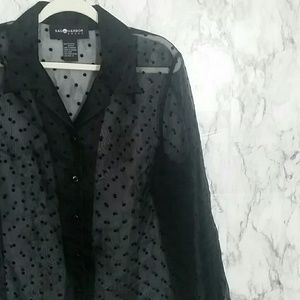 Sag Harbor| black sheer polka dot button up
